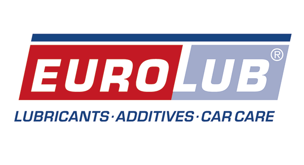 Logo von der Firma Eurolub in schräg gestellten Großbuchstaben und rot und Fliedertönen