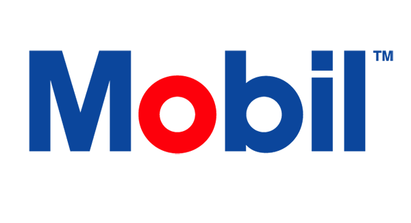 Logo von der Firma Mobil - bestehend aus blauen Buchstaben- das "o" in rot