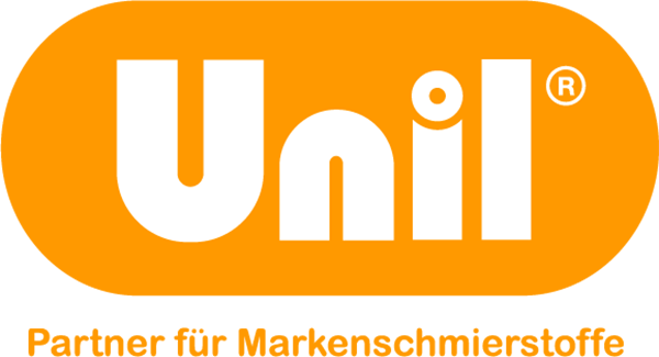 Logo von der Firma Unil in orange und Untertitel "Partner für Markenschmierstoffe"
